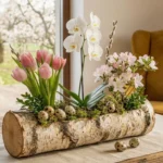 azalia, storczyk i tulipany w aranżacji na wielkanoc