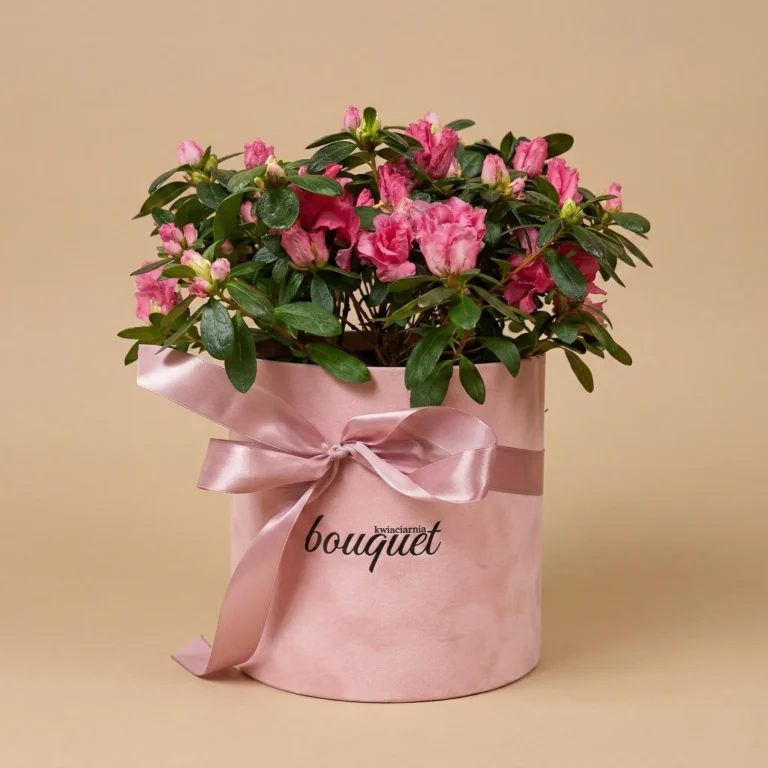 różowy flowerbox - różowa azalia w pięknym welurowym pudełku. Idealny prezent na dzień mamy