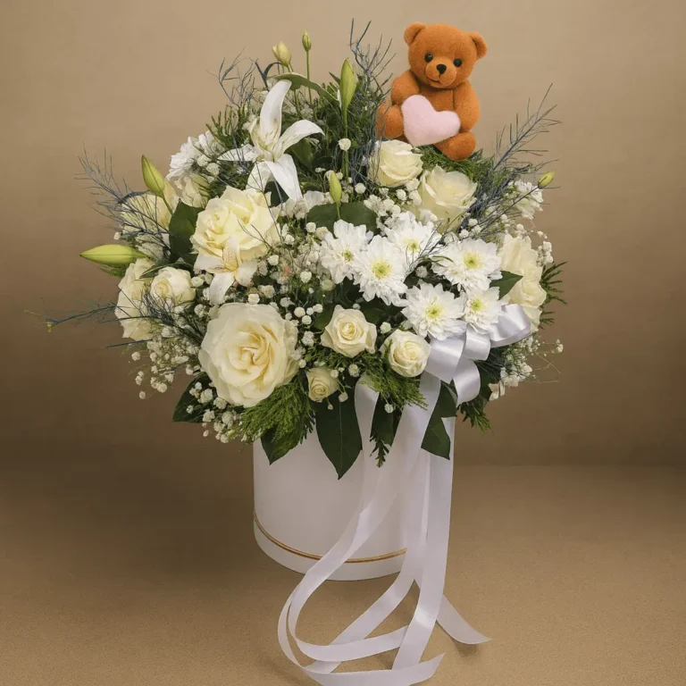 flowerbox w białym kolorze z misiem duży box